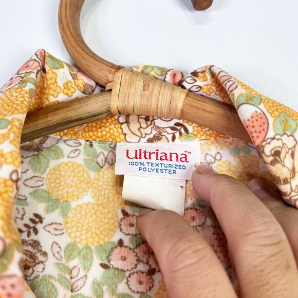 Vintage Ultriana Peach pattern button top 60s 70s pointed collar Size Medium - Picture 5 of 9